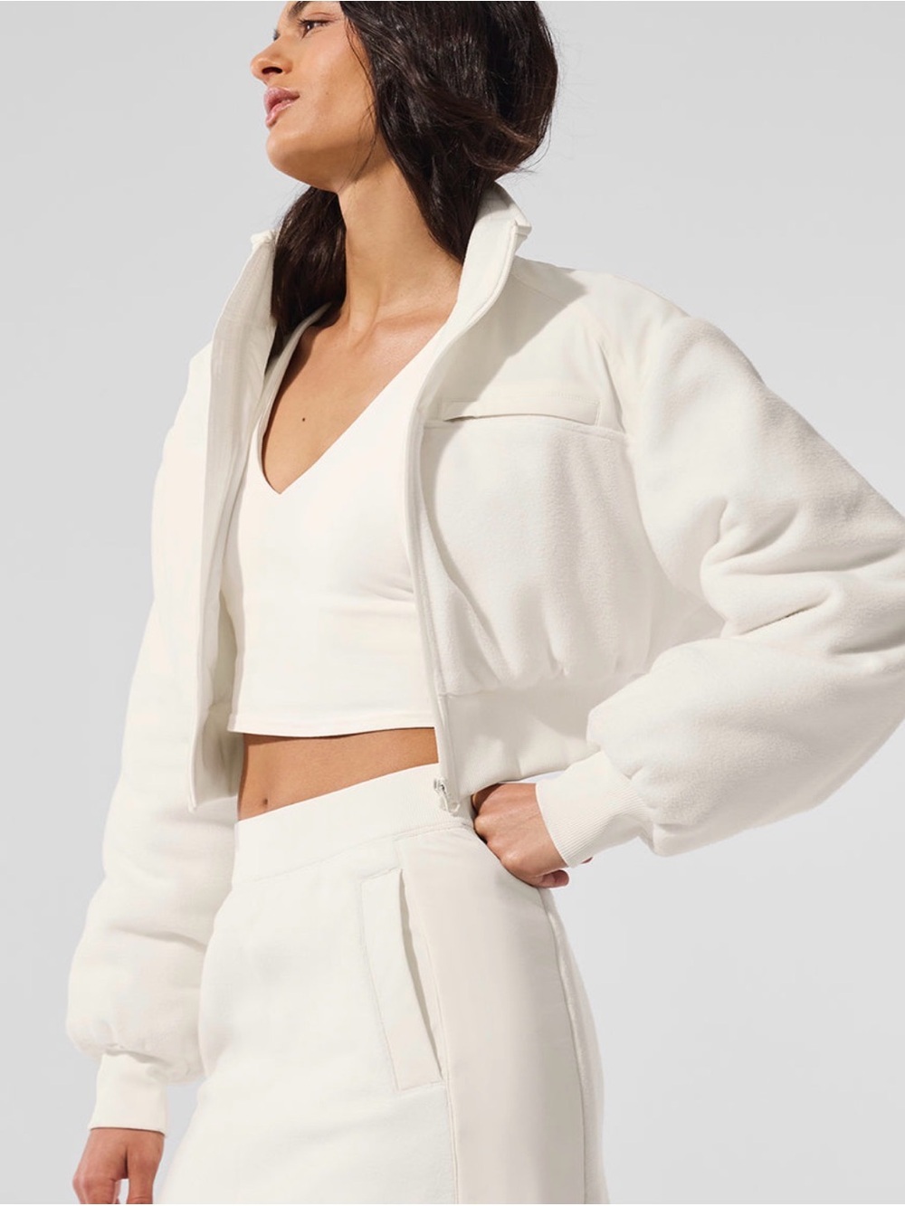 ALO Polar Fleece Cropped Wintry Mix Jacket M - Picture 3 of 5